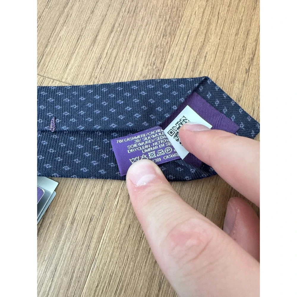 Ralph Lauren Purple Label Diamond Print Cashmere Silk Tie Navy Blue Italy NEW